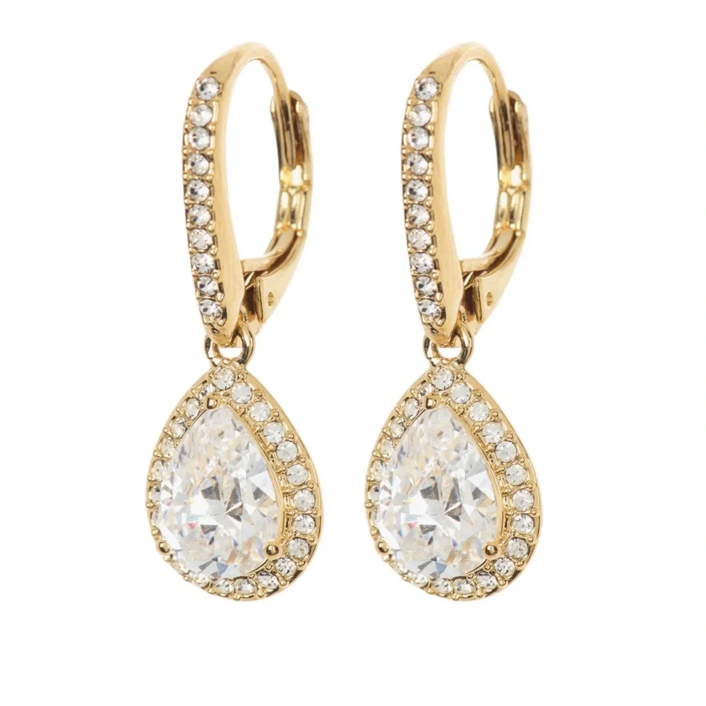 Nadri Gold Teardrop Crystal Drop Earrings, NWT